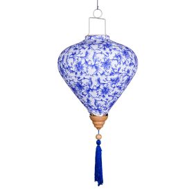 Chinese Style Cloth Lantern Traditional blue-and-white Porcelain Pattern Hanging Decorative Lampshade 14"