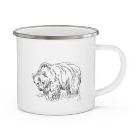 Enamel Camping Mug, Beer Wildlife, Line Art Sketch Print