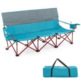 3 Person Folding Camping Chair with 2 Cup Holders Cotton Padding & Storage Bag (Color: Blue)